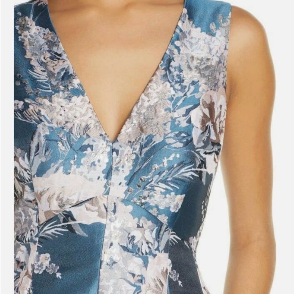 Eliza J Teal Blue Floral High-Low V-Neck Dress - Picture 6 of 6